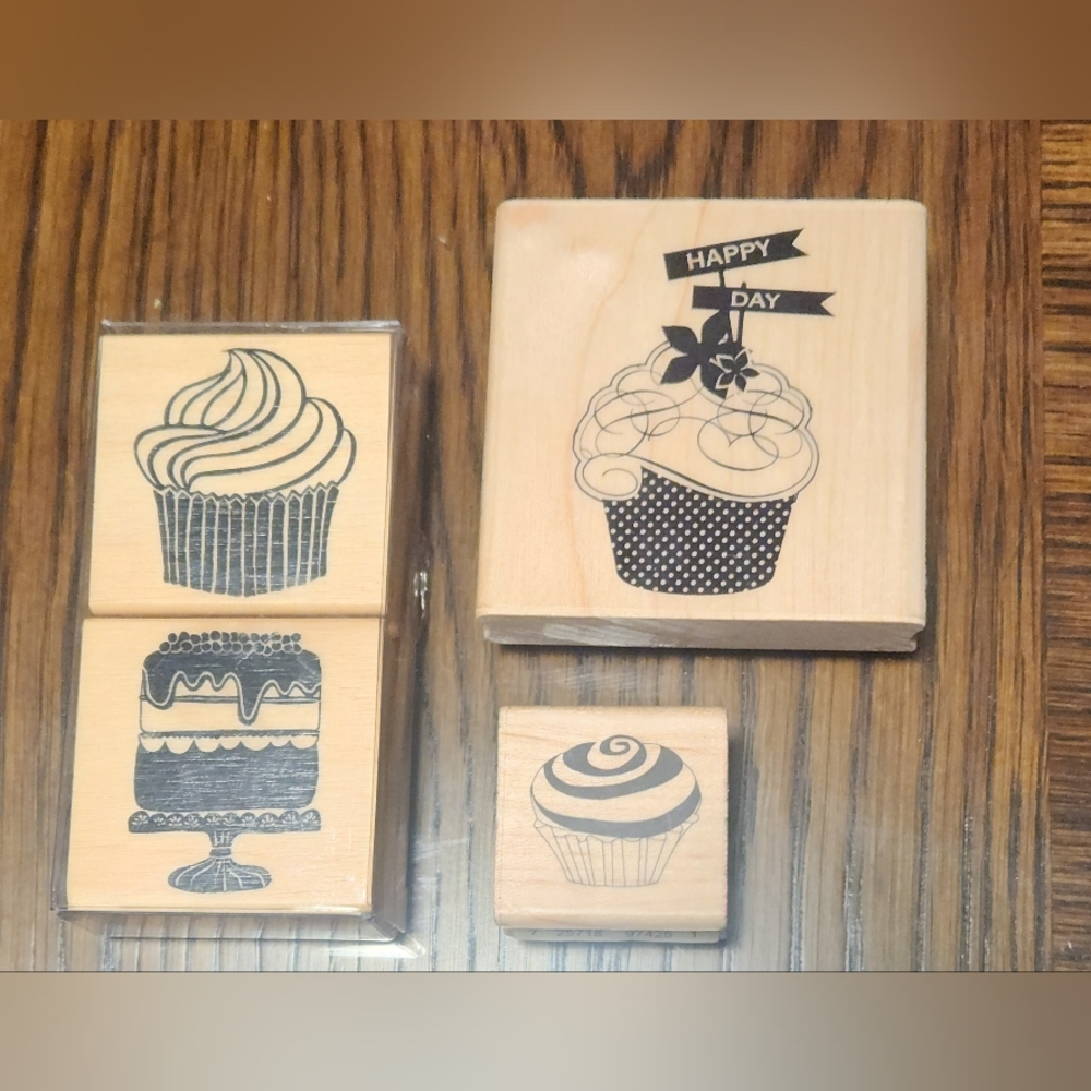 Wood Stamps - 3 Cupcake, 1 Cake, & 1 Maybe a Cupcake Will Help? Stamp (Set Of 5)